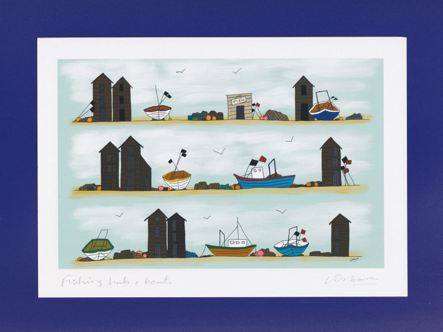 Fishing huts and boats - A5 print