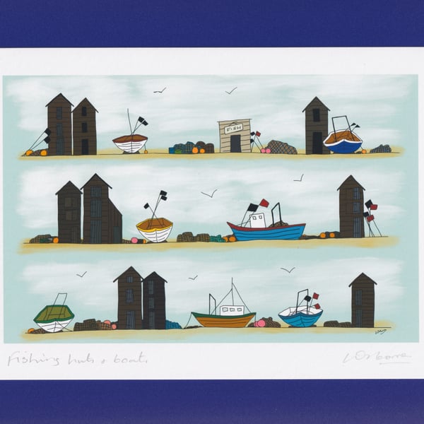 Fishing huts and boats - A5 print