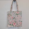 Tote bag pink floral shopper pink spotty lining