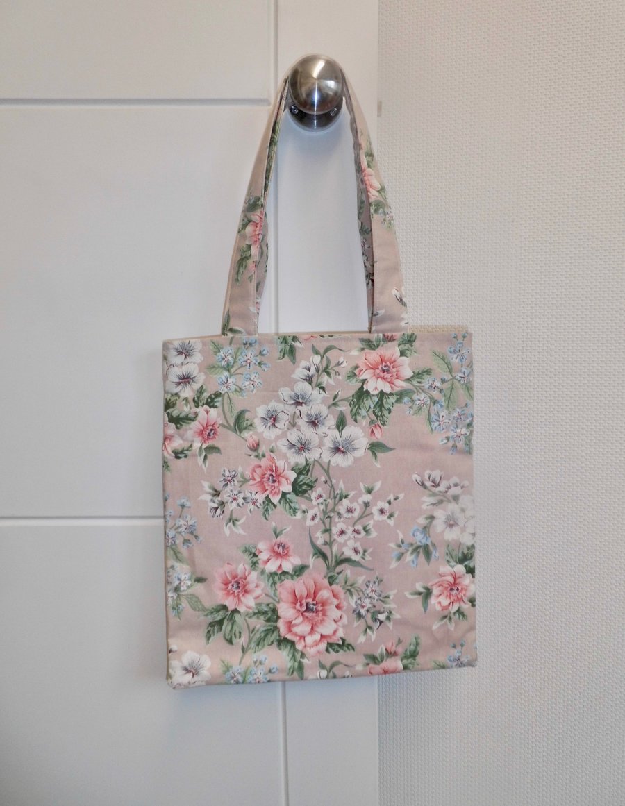Tote bag pink floral shopper pink spotty lining