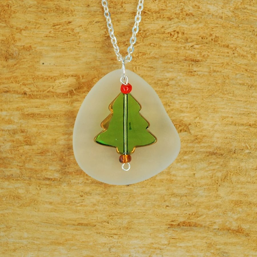 Christmas tree with beach glass pendant