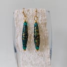 Handcrafted Paper Bead Drop Earrings Green Gold