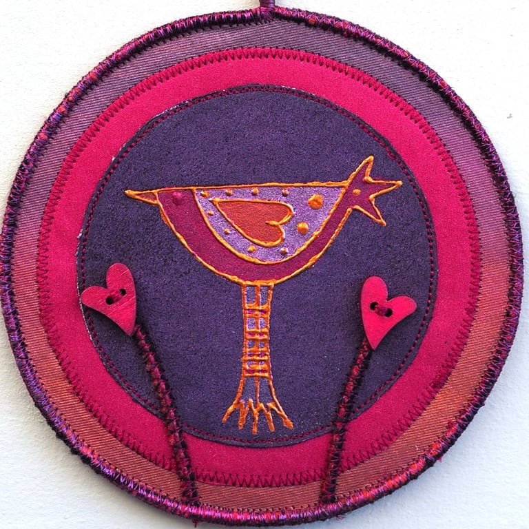 LBM05 - Lovebird Mandala Wall Hanging-15cm diameter-Aubergine-Magenta-Copper