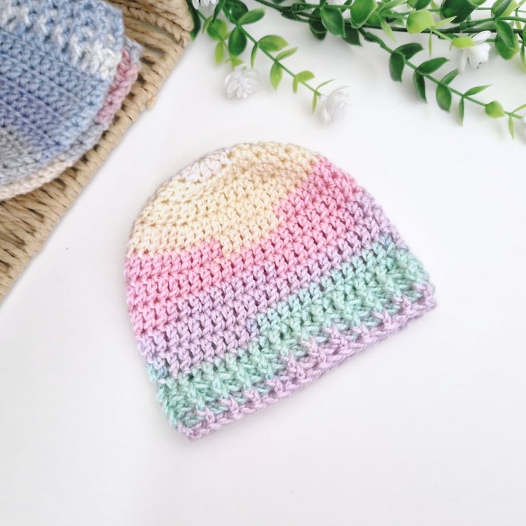Handmade Crochet Newborn Baby Hat - Beaches & Cream - Summer Seconds 
