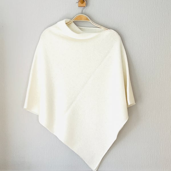 Soft Merino Lambswool Cream White Wrap Poncho