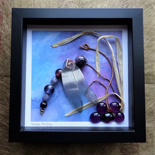 Purple Profile Beaded Dragonfly Box Frame