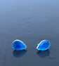 Enamel studs, blue enamel studs, teardrop studs, enamel, silver studs, blue,  - Image 1