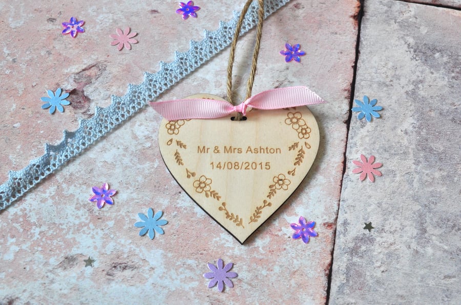 Personalised Wedding Rustic Floral Heart