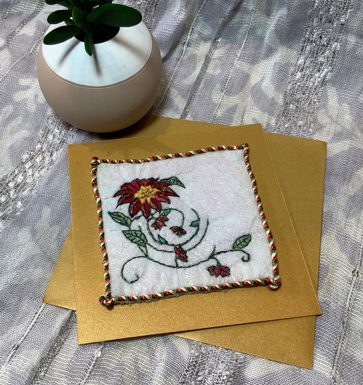 Festive Pointsettia Textile Christmas Card