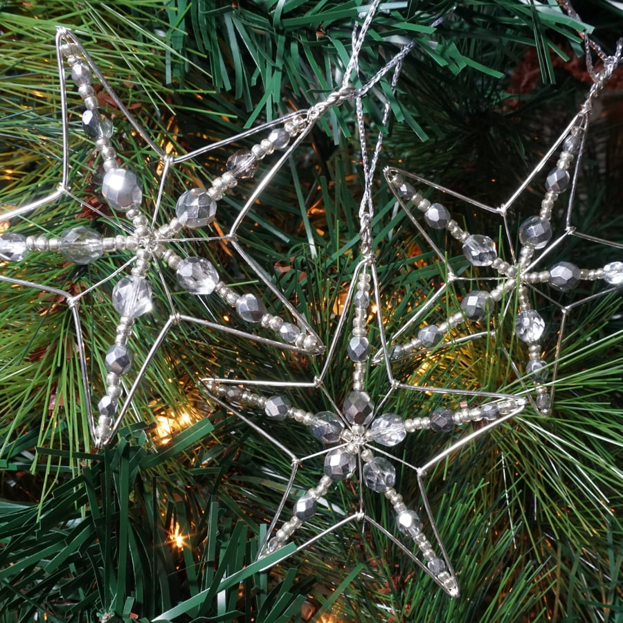 Beaded Wire Star Decorations - set of three