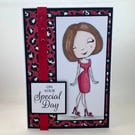 Glamorous girl in red dress birthday card