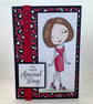 Glamorous girl in red dress birthday card