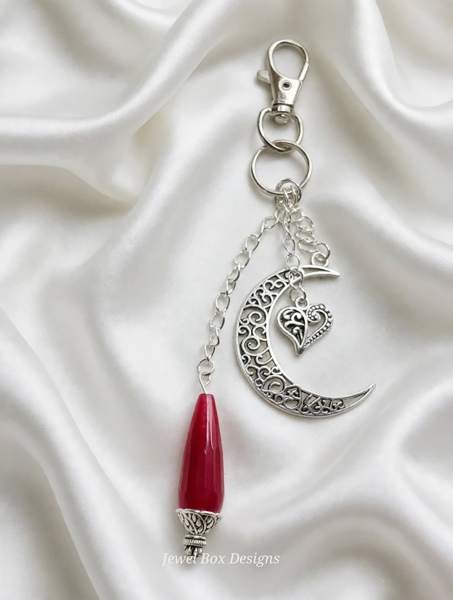 Filigree Moon & Garnet Bag Charm