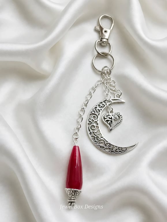 Filigree Moon & Garnet Bag Charm