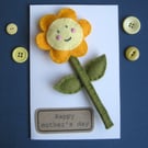 A detachable Handmade happy felt flower on a gift card can be personalised