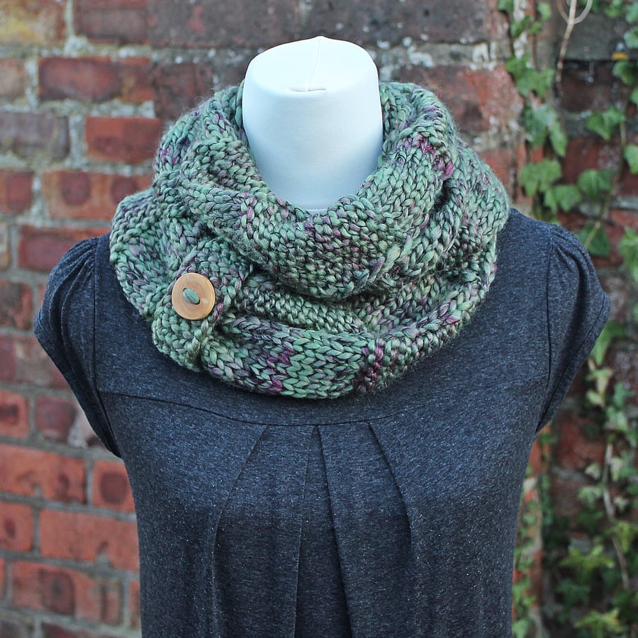 Fern scarf infinity, womens green cowl, snood, gift guide for her