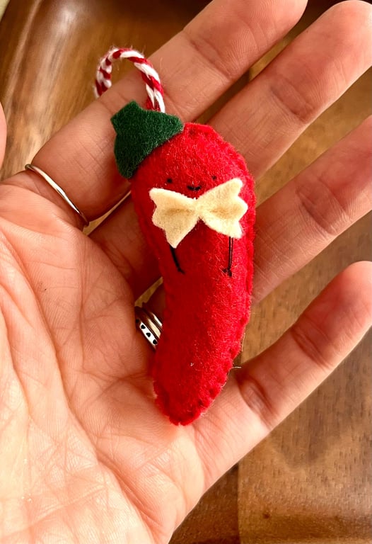 Handmade Felt Chili Pepper Ornament Pasta Bow Tie