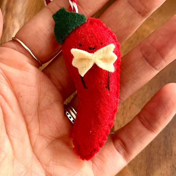 Handmade Felt Chili Pepper Ornament Pasta Bow Tie