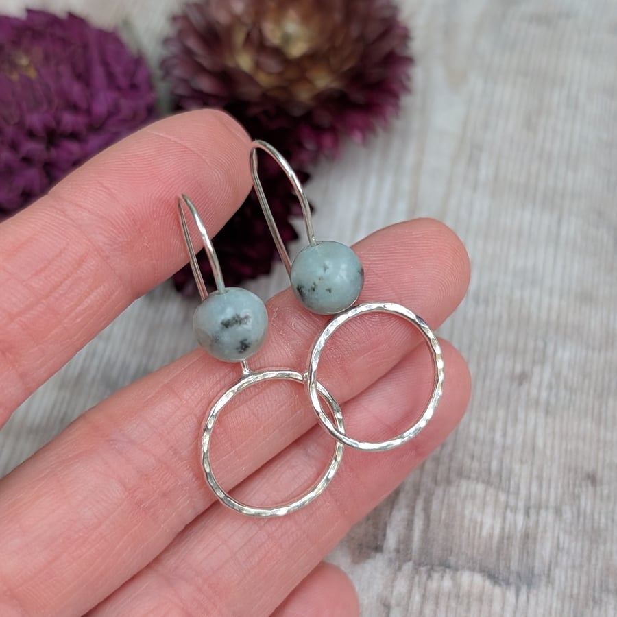 Sterling Silver Hammered Circle Earrings with Kiwi Jasper - JBJ6020