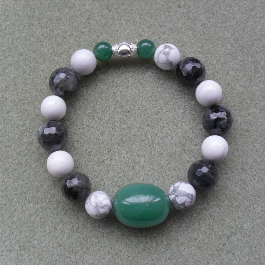  Gemstone Stretch Bracelet With Sterling Silver