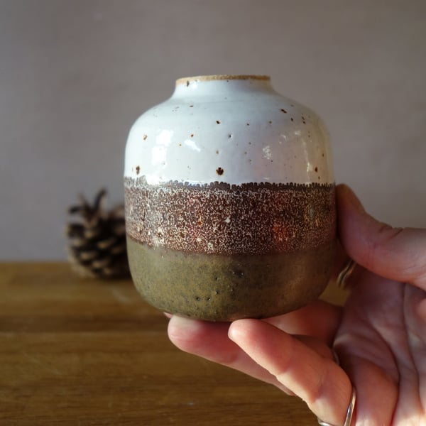 Wheel thrown Handmade Vase - Brown and Speckle Small Bud Vase
