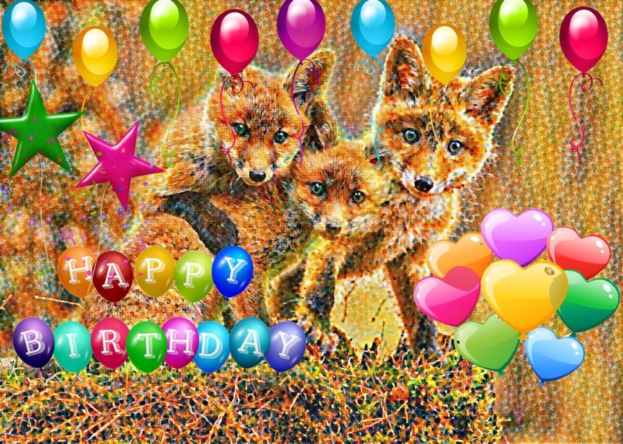 A5 Fox Cubs Birthday Card 