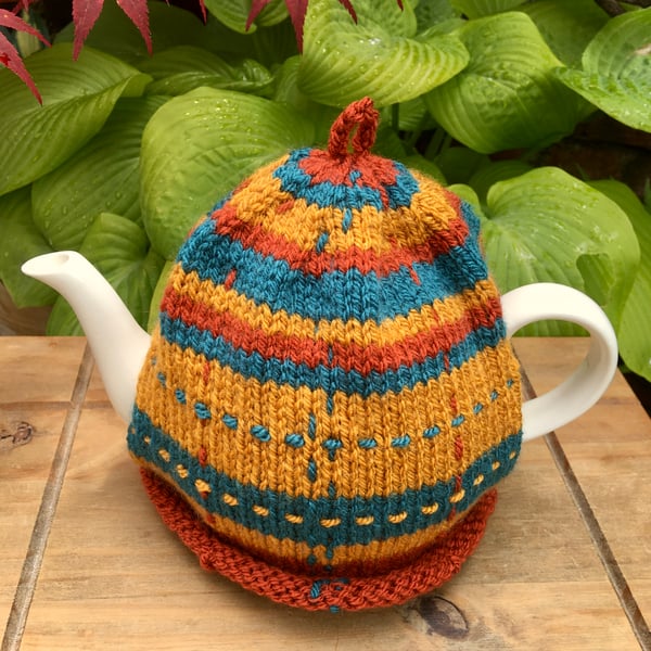 SALE - Hand Knitted Tartan Style Tea Cosy