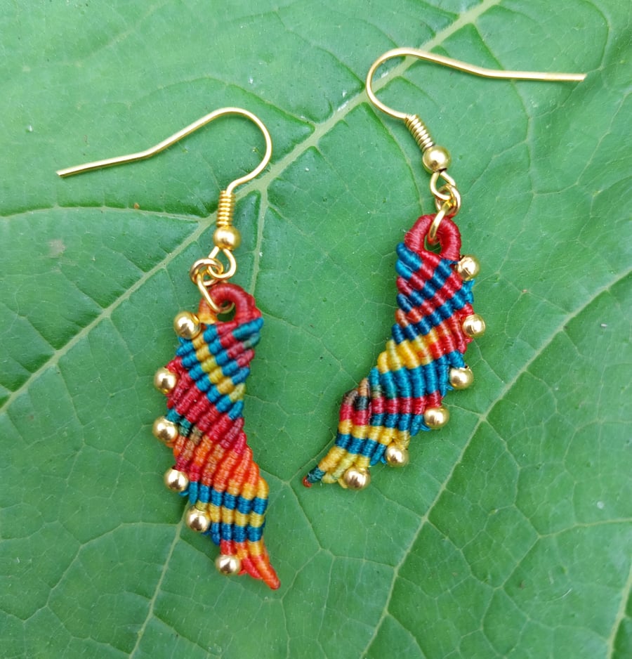 Macrame Rainbow Angel Wing Earrings 