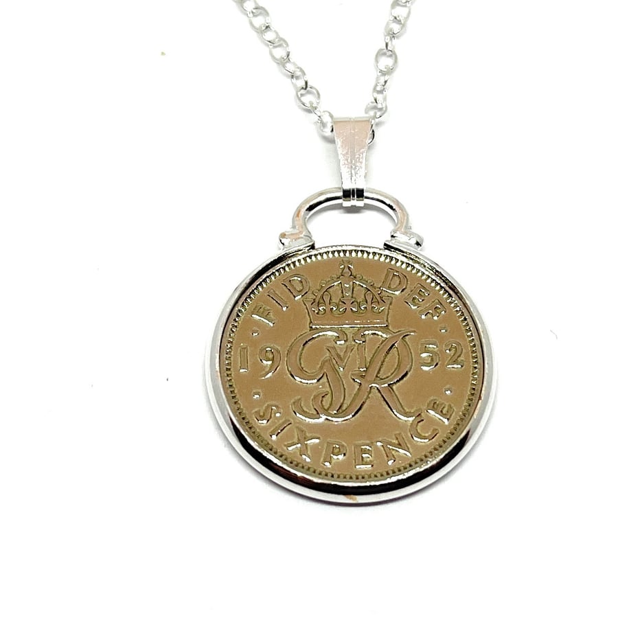 1952 72nd Birthday Anniversary sixpence coin pendant plus 18inch SS chain gift 6