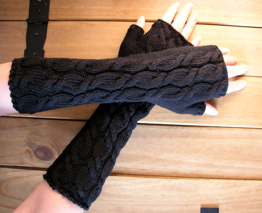 Fingerless gloves long black wrist warmers