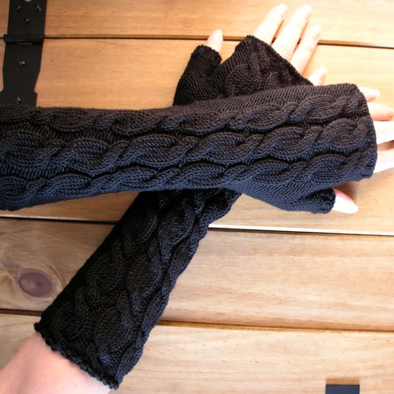 Fingerless gloves long black wrist warmers