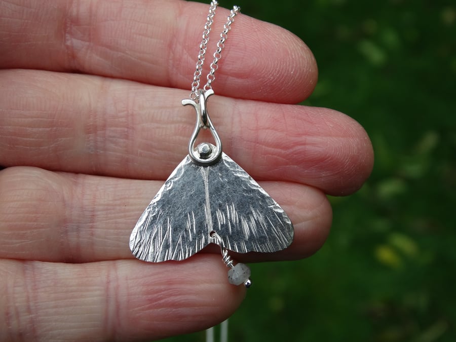 Midwinter moth, recycled sterling silver pendant