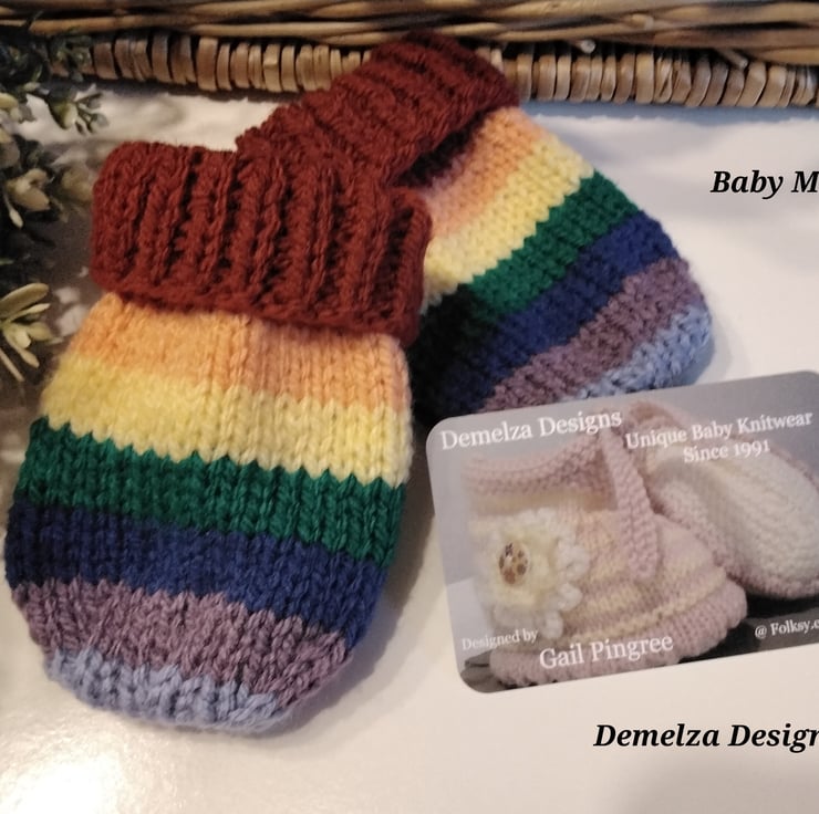 Baby Rainbow Hand Knitted Mittens 6 9 months size