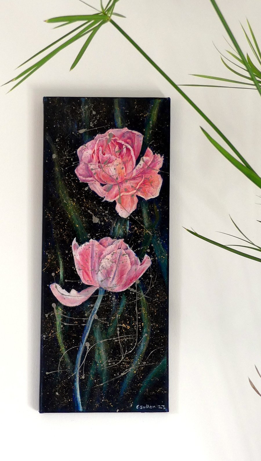 Modern Botanical Pink Tulip Original Oil Painting 