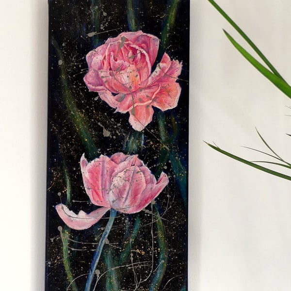 Modern Botanical Pink Tulip Original Oil Painting 