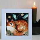 Original Resting Fox with Dragonflies Watercolour 