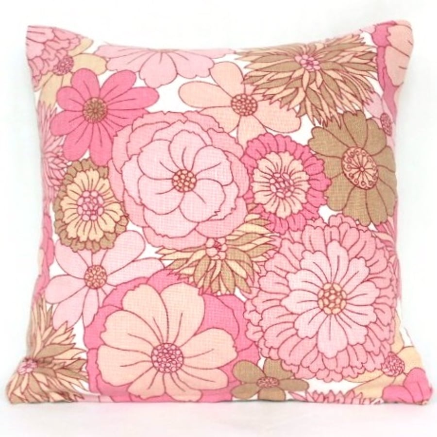 Vintage Pink & Brown Peony Flowers Cushion