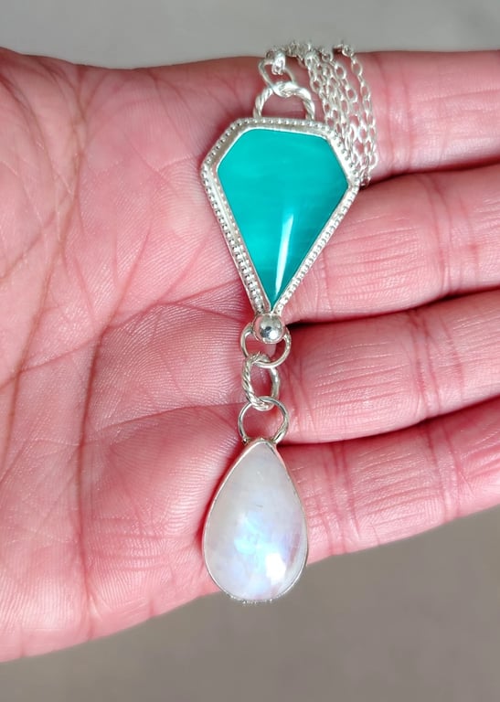 Moonstone & Ice Amazonite Necklace Sterling Silver Jewellery Gift Statement 925