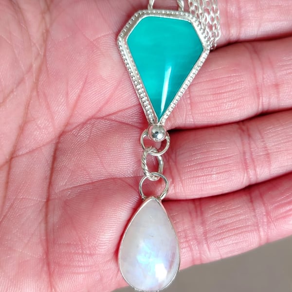 Moonstone & Ice Amazonite Necklace Sterling Silver Jewellery Gift Statement 925
