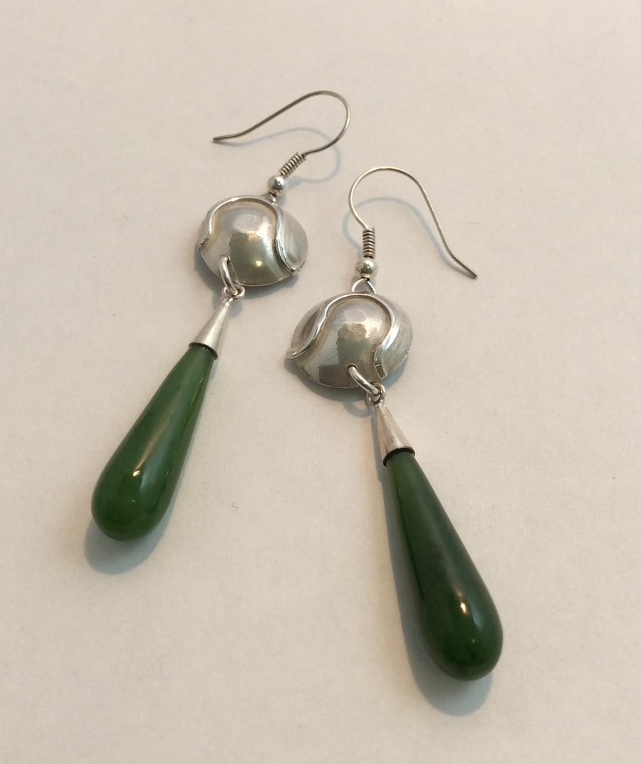 Sterling silver domed earrings with semi precious drop stones