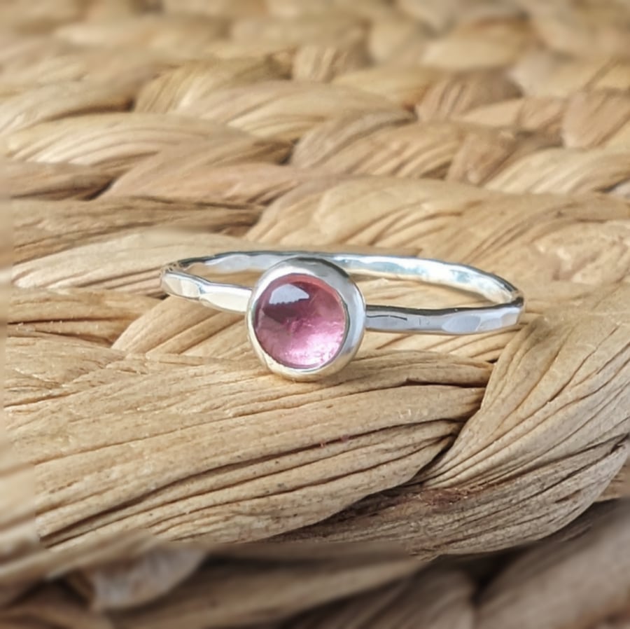 STERLING SILVER Pink Tourmaline Ring, Handmade Urban Design Jewellery