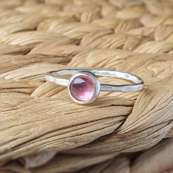 Sterling Silver Pink Tourmaline Ring, Handmade Urban Design Jewellery