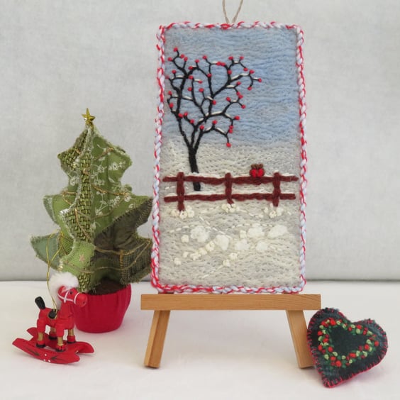 Two Robins in the Snow Embroidered Plaque