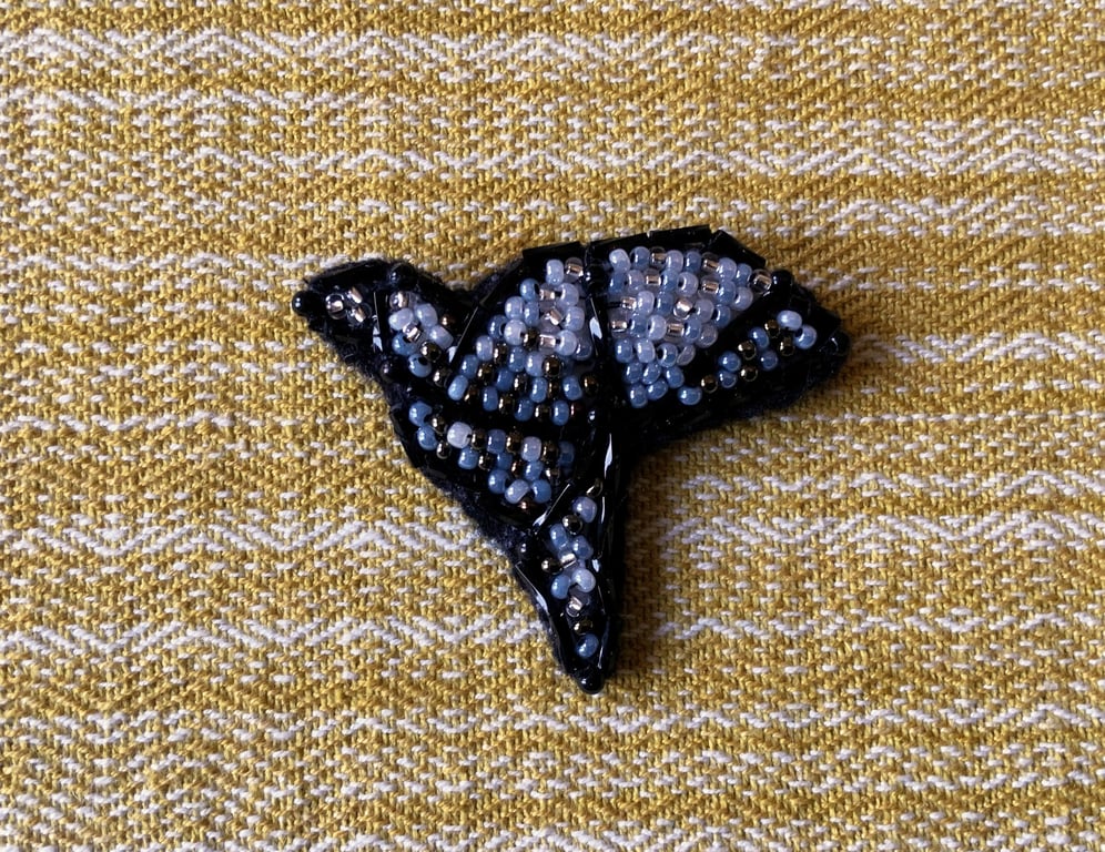 Origami Crane Bird Beaded Brooch.