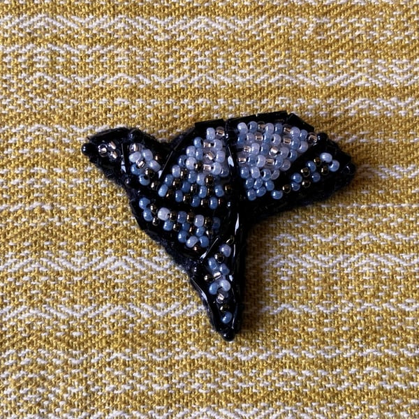 Origami Crane Bird Beaded Brooch.