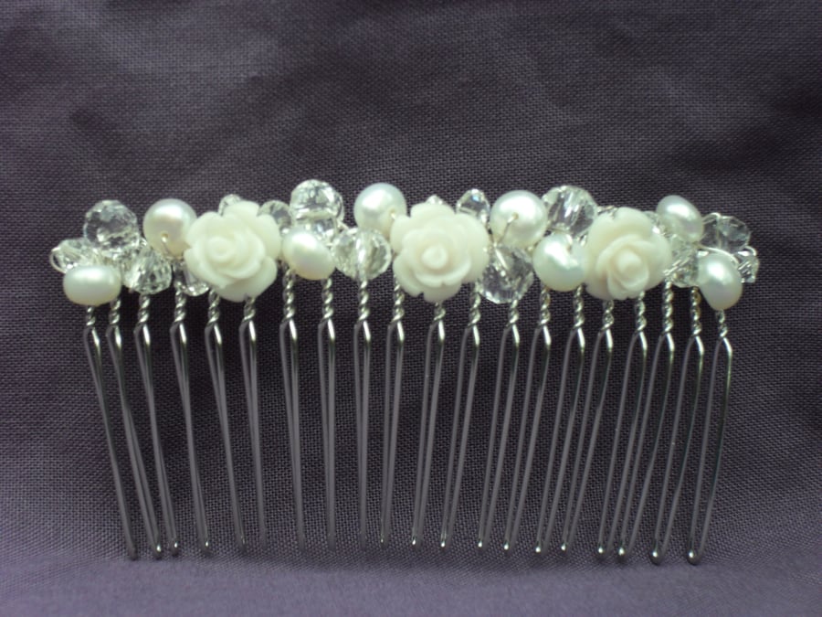 Pearl and Flower Hair Comb