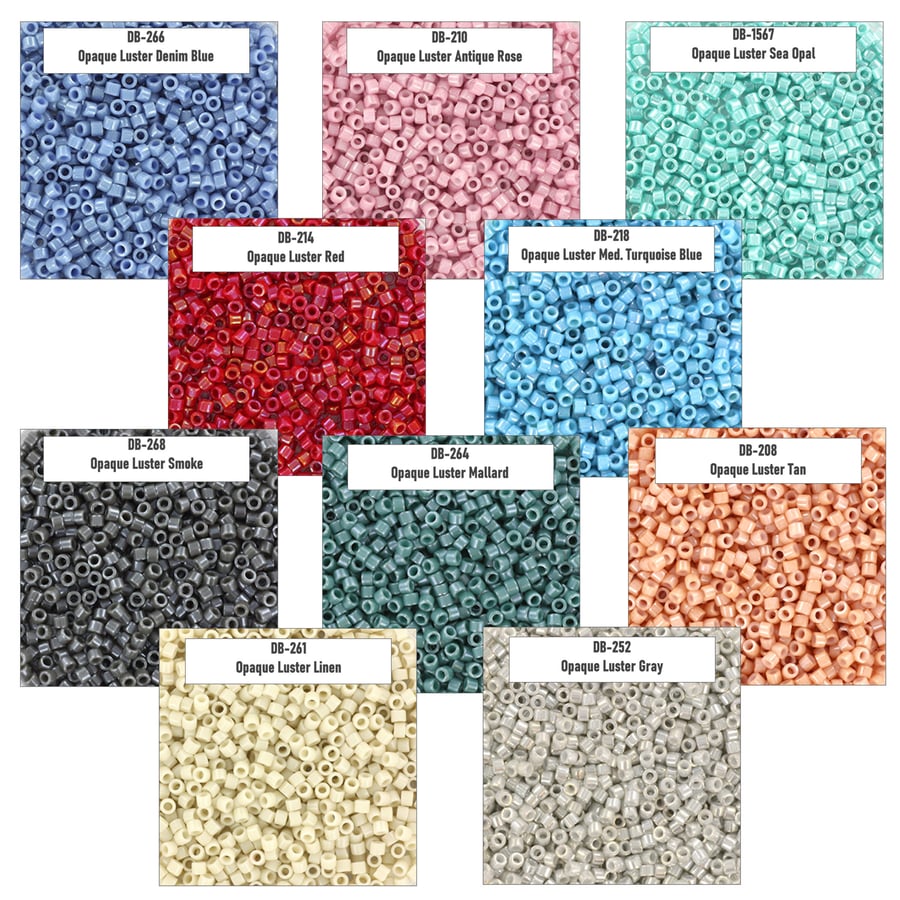 50g Miyuki Delica Opaque Luster Beads for Jewellery Making, 10x 5g Packs