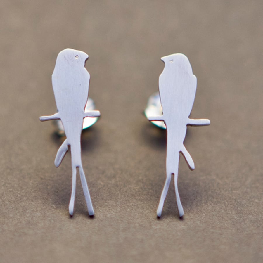 Swallow on a wire Silver Stud Earrings