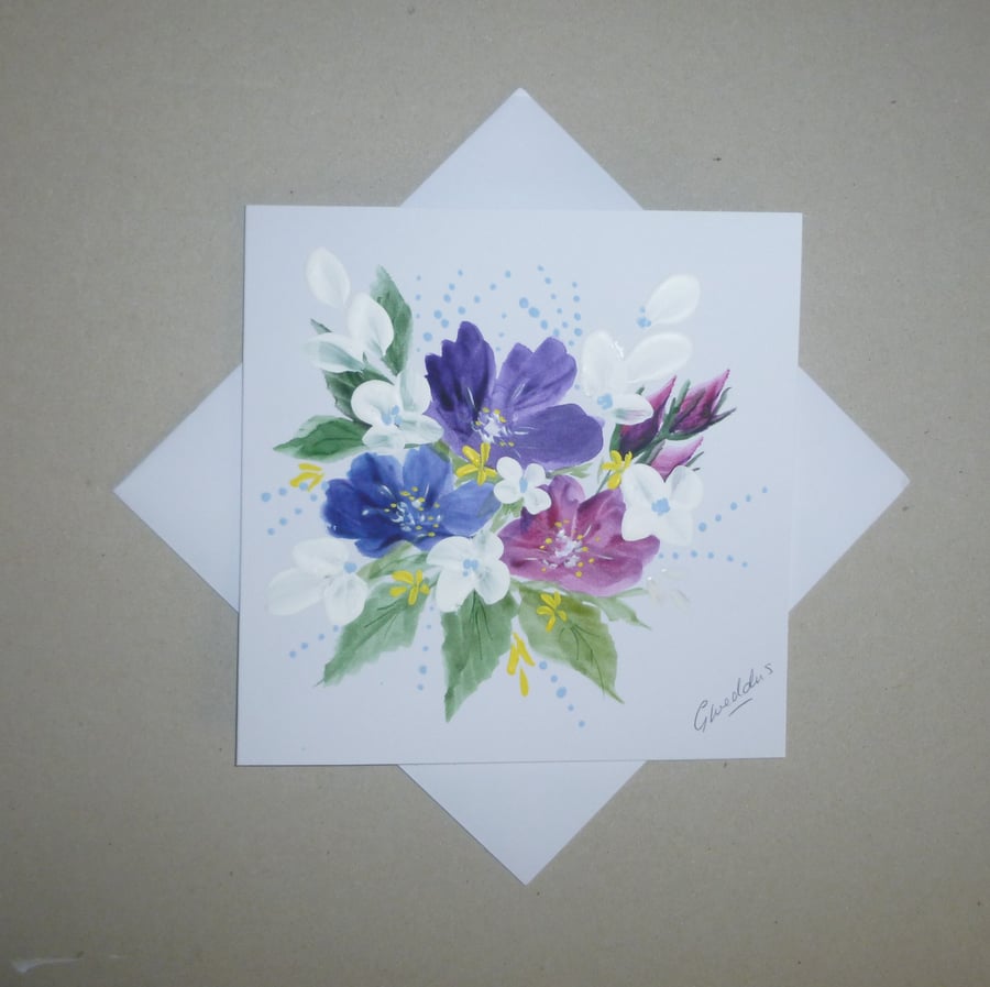 original art hand painted floral greetings card ( ref FA 399 G4 )