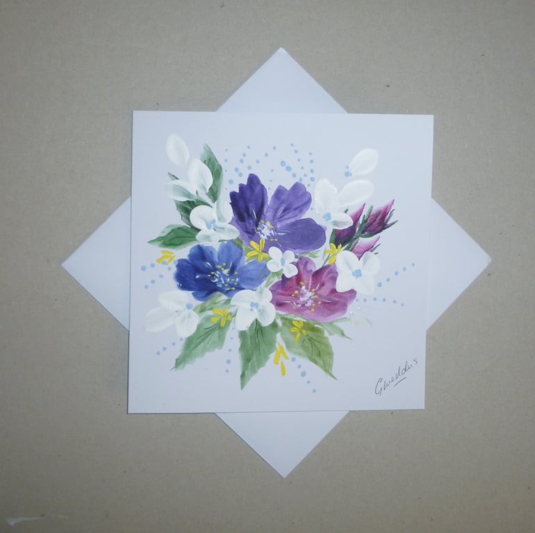 original art hand painted floral greetings card ( ref FA 399 G4 )